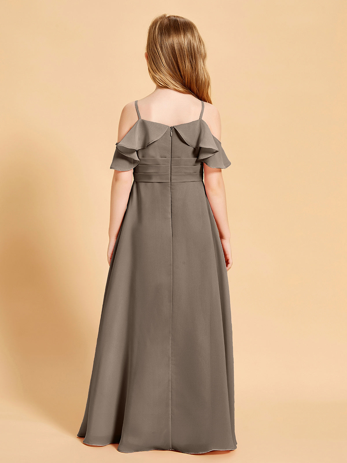 Off-the-Shoulder Bridesmaid Gown for Juniors Taupe